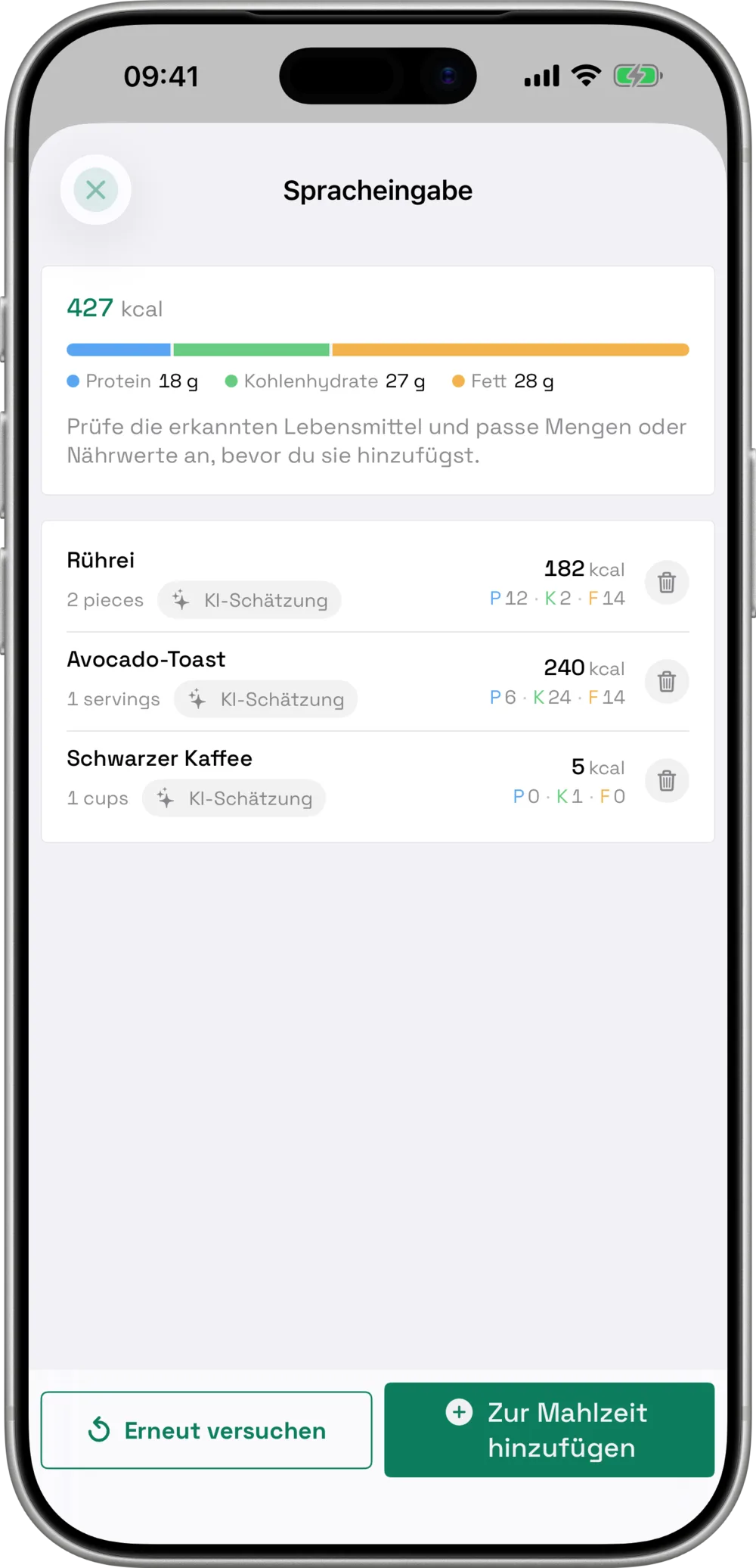 Mahlzeit per Sprache