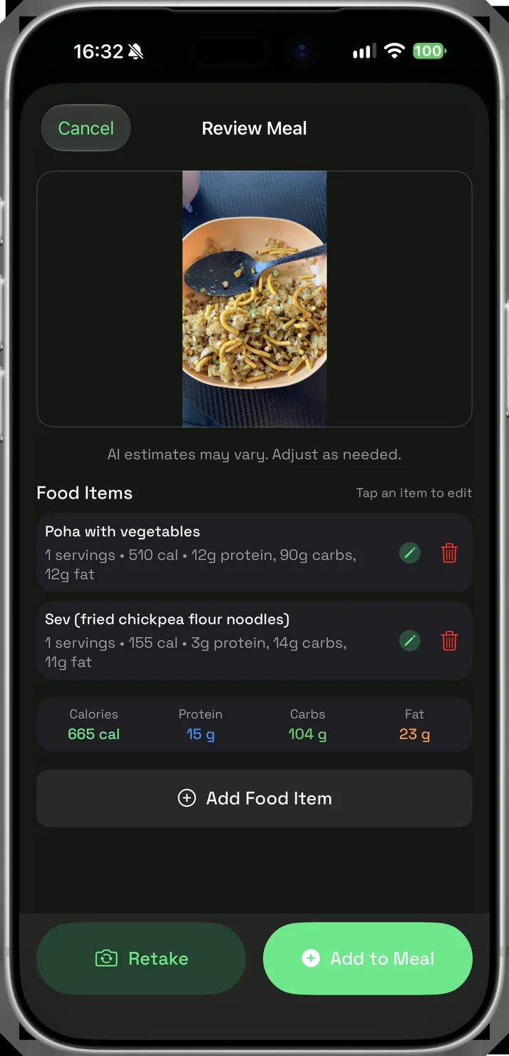 Photo meal logging